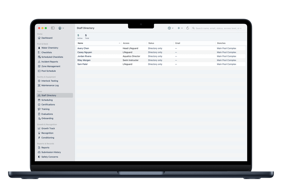 The staff directory in the OnDeck Mac app